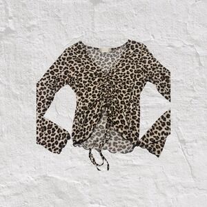 Altard State Top Women's M Brown Cheetah Leopard Print Cinched Front Long Sleeve